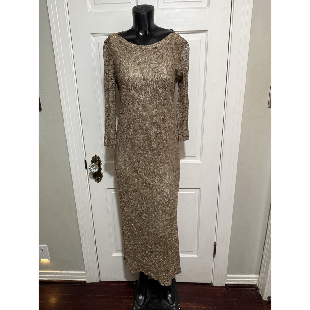 Vintage Golden Woven Dress Petite Jessica Howard 3/4 Sleeve 1990s